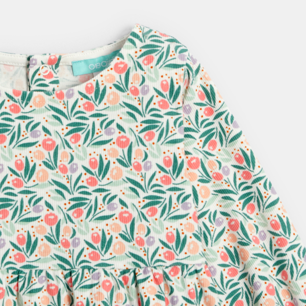 فستان انسيابي برسوم أزهار وطماق باللون الأخضر للفتيات الصغيرات